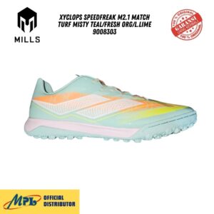 SEPATU FUTSAL MILLS XYCLOPS SPEEDFREAK M2.1 MATCH TURF MISTY TEAL/FRESH ORG/L.LIME 9008303