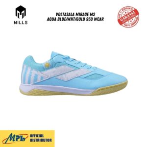 SEPATU FUTSAL MILLS VOLTASALA MIRAGE M2 AQUA BLUE/WHT/GOLD 950 WCAR