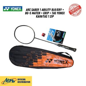 RAKET BADMINTON YONEX ARC SABER 1 ABILITY BLK/GRY+BG-5 MATCH+GRIP+TAS YONEX KAIN/TAS 1 ZIP