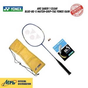 RAKET BADMINTON YONEX ARC SABER 1 CLEAR BLUE+BG-5 MATCH+GRIP+TAS YONEX KAIN