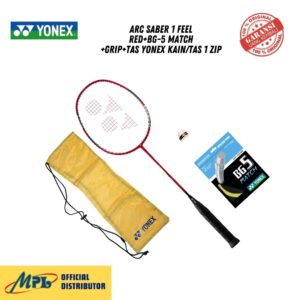 RAKET BADMINTON YONEX ARC SABER 1 FEEL RED+BG-5 MATCH+GRIP+TAS
