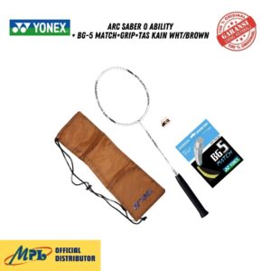 RAKET BADMINTON YONEX ARC SABER 0 ABILITY + BG-5 MATCH+GRIP+TAS KAIN WHT/BROWN