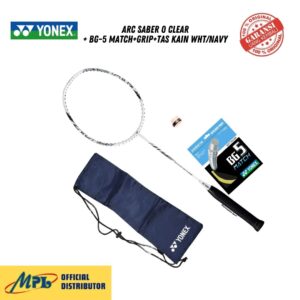 RAKET BADMINTON YONEX ARC SABER 0 CLEAR+ BG-5 MATCH+GRIP+TAS KAIN WHT/NAVY