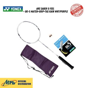 RAKET BADMINTON YONEX ARC SABER 0 FEEL + BG-5 MATCH+GRIP+TAS KAIN WHT/PURPLE