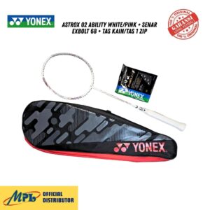 RAKET BADMINTON YONEX ASTROX 02 ABILITY WHITE/PINK+SENAR EXBOLT 68+TAS KAIN/TAS 1 ZIP