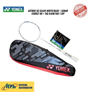 RAKET BADMINTON YONEX ASTROX 02 CLEAR WHITE/BLUE+SENAR EXBOLT 68+TAS KAIN/TAS 1 ZIP