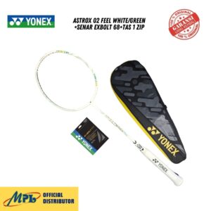 RAKET BADMINTON YONEX ASTROX 02 FEEL WHITE/GREEN+SENAR EXBOLT 68+TAS 1 ZIP
