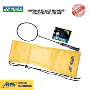 RAKET BADMINTON YONEX NANOFLARE 002 CLEAR BLACK/BLUE+SENAR EXBOLT 65+TAS KAIN/TAS 1 ZIP
