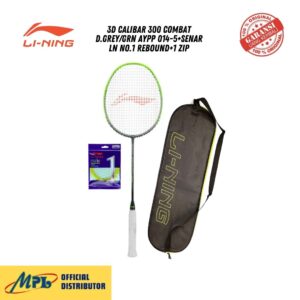 RAKET BADMINTON LI-NING 3D CALIBAR 300 COMBAT D.GREY/GRN AYPP 014-5+SENAR LN NO.1 REBOUND+1 ZIP