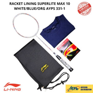 RAKET BADMINTON LI-NING SUPERLITE MAX 10 WHT/BLUE/ORG AYPS 331-1+AP-64 TURBO+T-SHIRT+TAS KAIN