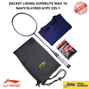 RAKET BADMINTON LI-NING SUPERLITE MAX 10 NAVY/SLV/RED AYPS 335-1+AP-6+T-SHIRT+TAS KAIN