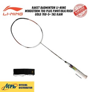 RAKET BADMINTON LI-NING WINDSTORM 700 PLUS P.WHT/BLK/RICH GOLD 769-5+ TAS KAIN