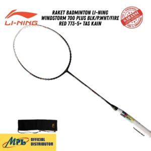 RAKET BADMINTON LI-NING WINDSTORM 700 PLUS BLK/P.WHT/FIRE RED 773-5+ TAS KAIN