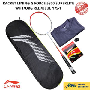 RAKET BADMINTON LI-NING G-FORCE 5800 SUPERLITE WHT/ORG RED/BLUE 175-1+AP-64 TURBO/AP-6+GRIP+T-SHIRT+TAS 1 ZIP