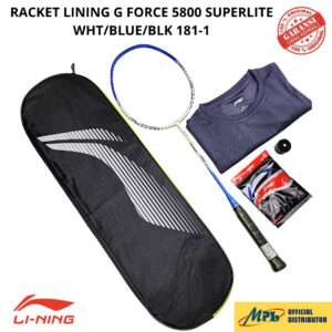 RAKET BADMINTON LI-NING G-FORCE 5800 SUPERLITE WHT/BLUE/BLK 181-1+AP-6+GRIP+T-SHIRT+TAS 1 ZIP