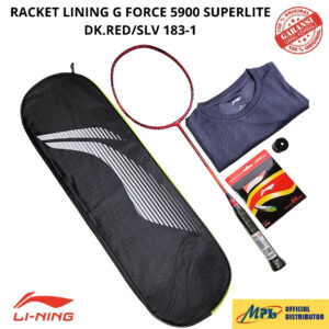 RAKET BADMINTON LI-NING G-FORCE 5900 SUPERLITE DK.RED/SLV 183-1+AP-6/AP-64 TURBO+GRIP+T-SHIRT+TAS 1 ZIP