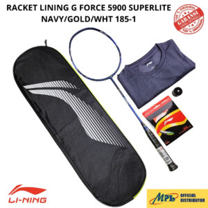 RAKET BADMINTON LI-NING G-FORCE 5900 SUPERLITE NAVY/GLD/WHT 185-1+AP-6/AP-64 TURBO+GRIP+T-SHIRT+TAS 1 ZIP