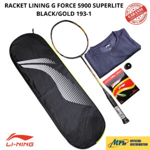 RAKET BADMINTON LI-NING G-FORCE 5900 SUPERLITE BLK/GLD 193-1+AP-6/AP-64 TURBO+GRIP+T-SHIRT+TAS 1 ZIP