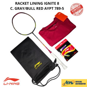 RAKET BADMINTON LI-NING IGNITE 8 C.GRAY/BULL RED 789-5+AP-64 TURBO+T-SHIRT+TAS KAIN
