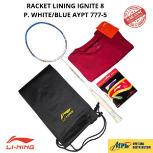 RAKET BADMINTON LI-NING IGNITE 8 P.WHT/BLUE AYPT777-5+AP-64 TURBO+T-SHIRT+TAS KAIN