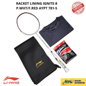 RAKET BADMINTON LI-NING IGNITE 8 P.WHT/F.RED AYPT781-5+AP-6/64 TURBO+T-SHIRT+TAS KAIN