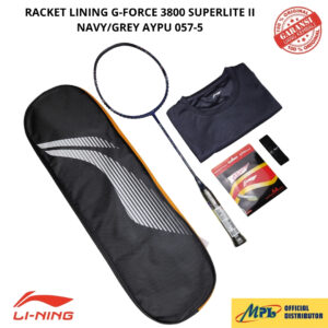 RAKET BADMINTON LI-NING G FORCE SUPERLITE 3800 II NAVY/GREY 057-5+AP-6/64 TURBO+GRIP+T-SHIRT+1 ZIP