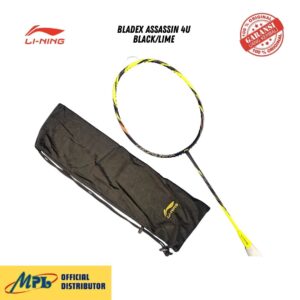 RAKET BADMINTON LI-NING BLADEX ASSASSIN 4U BLACK/LIME AYPW007-4 + TAS KAIN