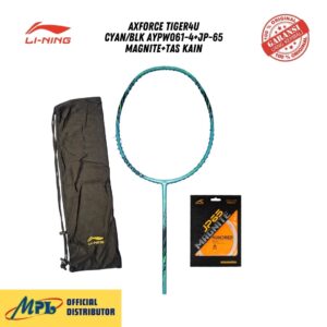 RAKET BADMINTON LI-NING AXFORCE TIGER4U CYAN/BLK AYPW061-4+JP-65 MAGNITE+TAS KAIN