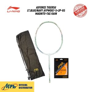 RAKET BADMINTON LI-NING AXFORCE TIGER5U LT.BLUE/NAVY AYPW067-5+JP-65 MAGNITE+TAS KAIN