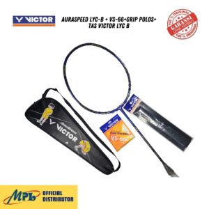 RAKET BADMINTON VICTOR AURASPEED LYC-B + VS-66/61+GRIP POLOS+TAS VICTOR LYC B