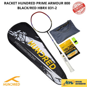 RAKET BADMINTON HUNDRED PRIME ARMOUR 800 BLK/RED 031-2+T-SHIRT+GRIP+TAS+SENAR 600 S/66 X PRO