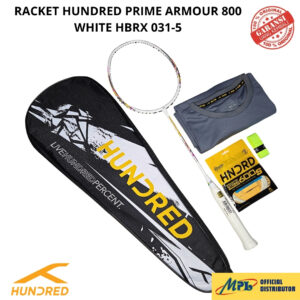 RAKET BADMINTON HUNDRED PRIME ARMOUR 800 WHITE 031-5+T-SHIRT+GRIP+TAS+SENAR 600 S/66 X-PRO