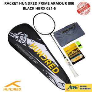 RAKET BADMINTON HUNDRED PRIME ARMOUR 800 BLACK 031-6+T-SHIRT+GRIP+TAS 1 ZIP+SENAR 600 S/66 X PRO