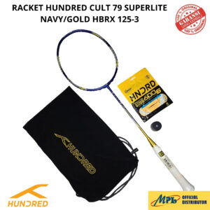 RAKET BADMINTON HUNDRED CULT 79 SUPERLITE NAVY/GOLD 125-3+TAS KAIN+SENAR 600 S/66 X PRO+LF-602