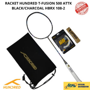 RAKET BADMINTON HUNDRED T-FUSION 500 ATTK+SENAR 600 S/66 X-PRO+GRIP +TAS KAIN 108-2 BLK/CHARCOAL