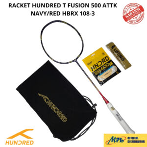 RAKET BADMINTON HUNDRED T-FUSION 500 ATTK+SENAR 600 S/66 X PRO+GRIP POLOS+TAS KAIN 108-3 NAVY/RED