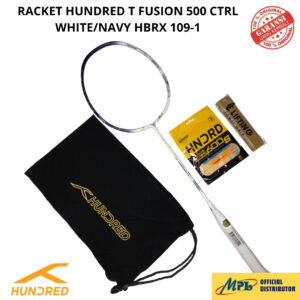 RAKET BADMINTON HUNDRED T-FUSION 500 CTRL+SENAR 600 S/66 X-PRO+GRIP+TAS KAIN 109-1 WHT/NAVY