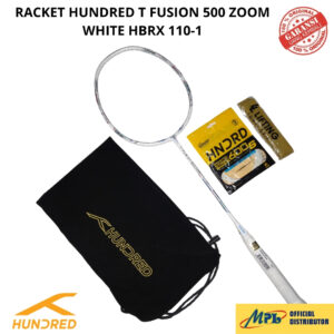 RAKET BADMINTON HUNDRED T-FUSION 500 ZOOM+SENAR 600 S/66 X-PRO+GRIP+TAS KAIN 110-1 WHT
