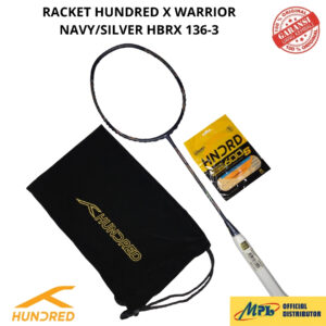 RAKET BADMINTON HUNDRED X-WARRIOR NAVY/SILVER 136-3+SENAR 600 S/66 X-PRO+TAS KAIN