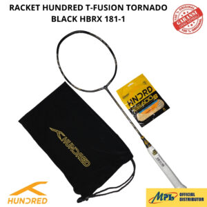 RAKET BADMINTON HUNDRED T-FUSION TORNADO BLACK +SENAR 600 S/66X PRO+TAS KAIN 181-1