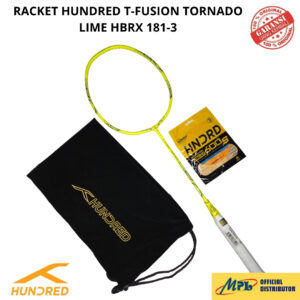 RAKET BADMINTON HUNDRED T-FUSION TORNADO LIME+SENAR 600 S/66 X PRO+TAS KAIN 181-3