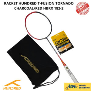 RAKET BADMINTON HUNDRED T-FUSION TORNADO CHARCOAL/RED+SENAR 600 S/66 X PRO+TAS KAIN 182-2