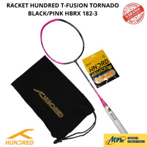 RAKET BADMINTON HUNDRED T-FUSION TORNADO BLACK/PINK+SENAR 600 S/66 X-PRO+TAS KAIN 182-3