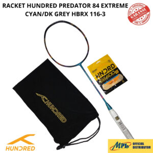 RAKET BADMINTON HUNDRED PREDATOR 84 EXTREME CYAN/DK.GREY 116-3+SENAR S-600 S/66 X PRO+TAS KAIN
