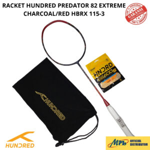 RAKET BADMINTON HUNDRED PREDATOR 82 EXTREME CHARCOAL//RED 115-3+SENAR S-600 S/66 X PRO+TAS KAIN