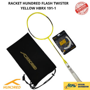 RAKET BADMINTON HUNDRED FLASH TWISTER YELLOW +SENAR 600 S/66x PRO+TAS KAIN 191-1