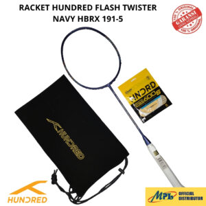 RAKET BADMINTON HUNDRED FLASH TWISTER NAVY+SENAR 600 S/66X PRO+TAS KAIN 191-5