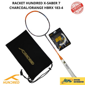 RAKET BADMINTON HUNDRED X-SABER 7 CHARCOAL/ORG 183-4+SENAR 600 S/66 X-PRO + TAS KAIN