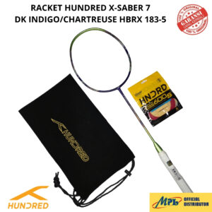 RAKET BADMINTON HUNDRED X-SABER 7 DK INDIGO/CHARTREUSE 183-5+SENAR 600 S/66 X-PRO + TAS KAIN