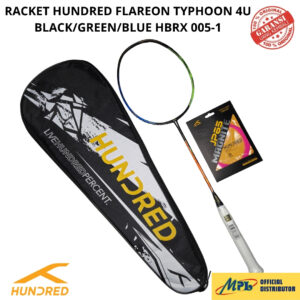 RAKET BADMINTON HUNDRED FLAREON TYPHOON 4U BLK/GREEN/BLUE 005-1+SENAR JP65 MAGNITE+TAS 1 ZIP